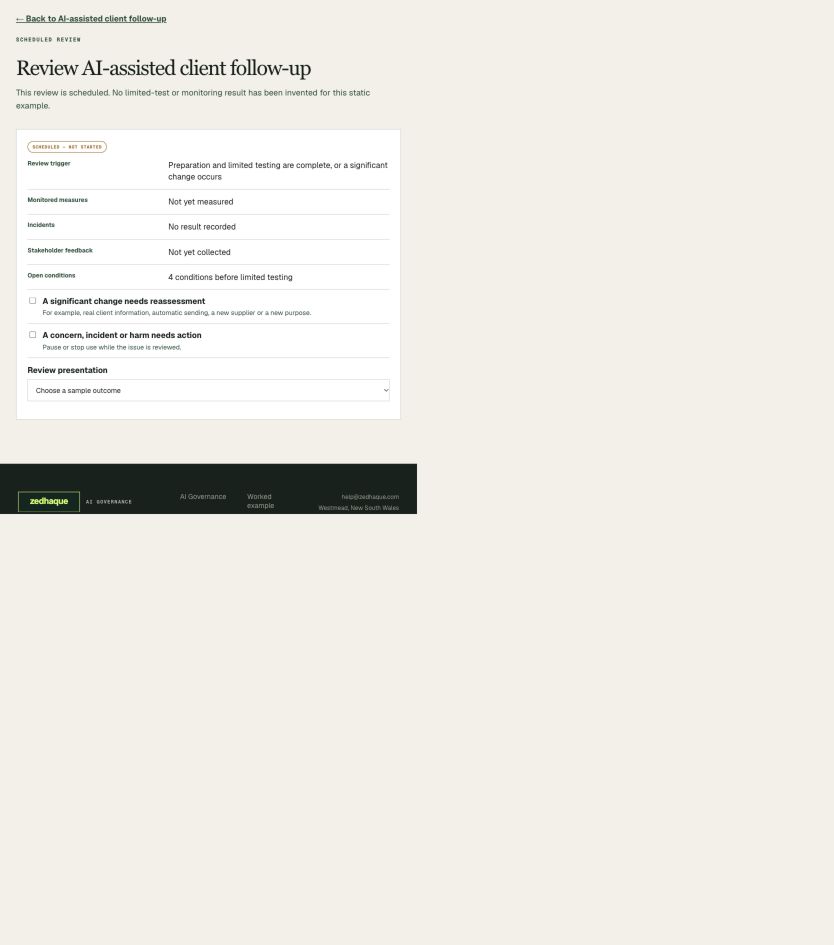Scheduled review for the AI-assisted client follow-up use case