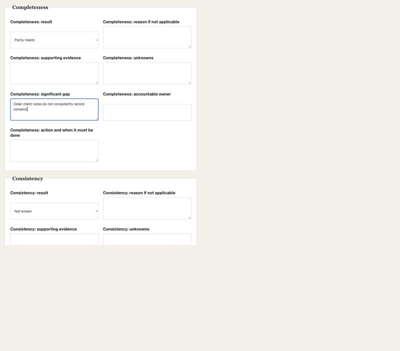 Data Quality Checklist with a material gap