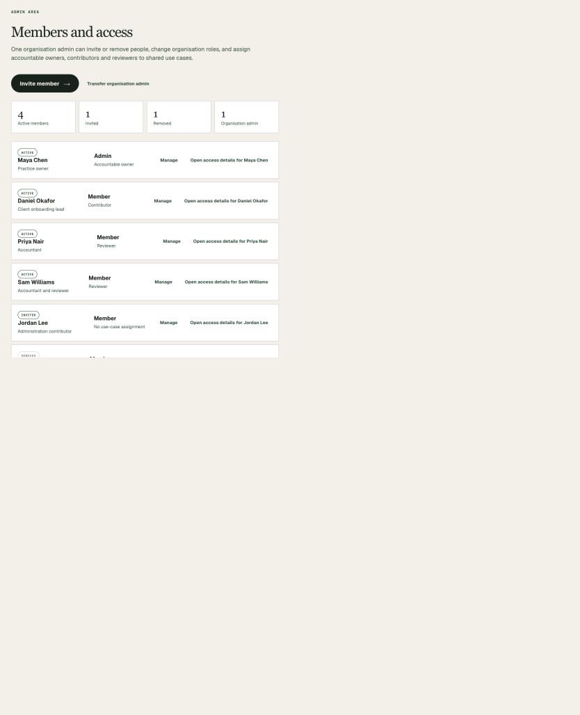 Members page with organisation and AI use case roles
