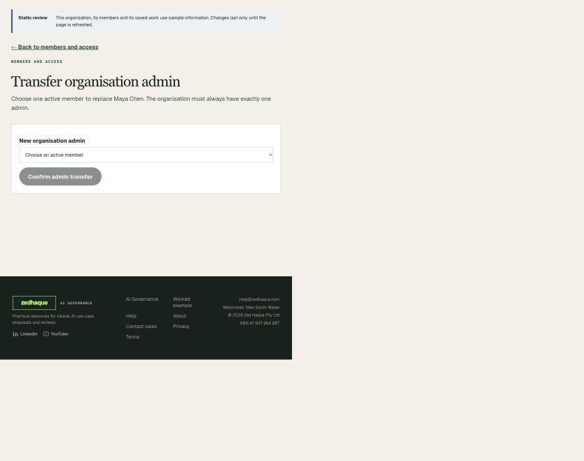Organisation administrator shown in members and access