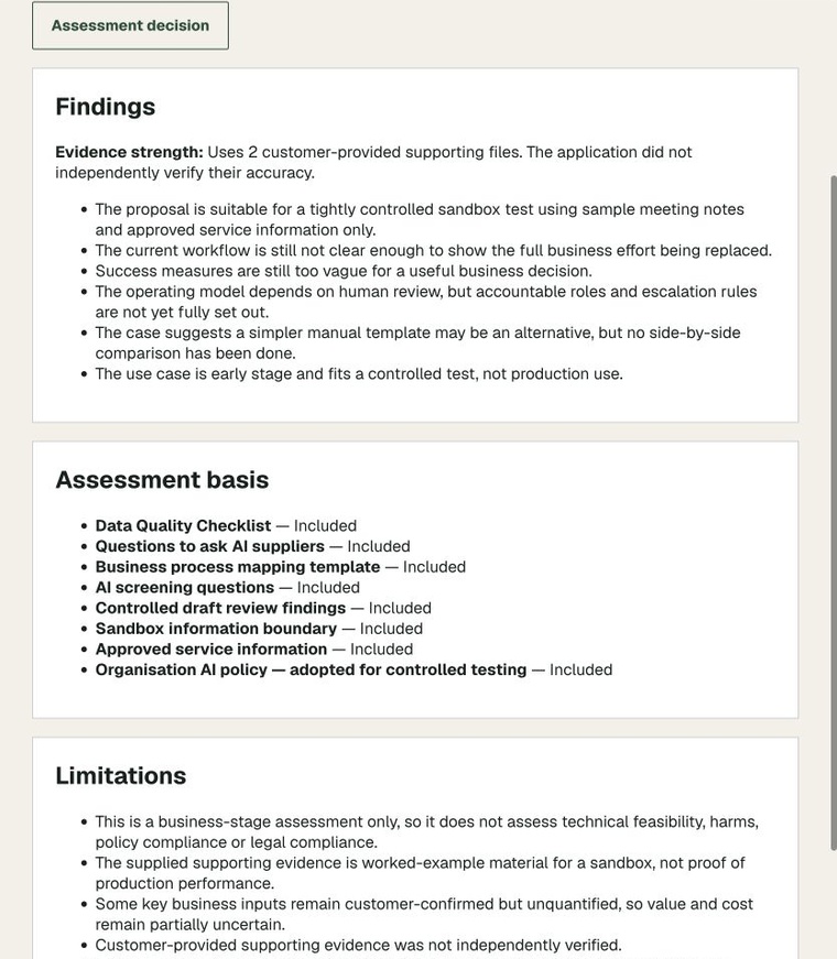 Saved Harbour Lane assessment basis excerpt listing selected records and versions